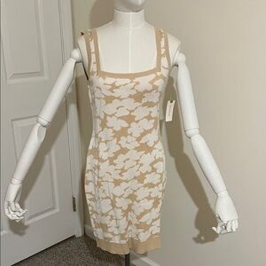 Anthropologie Beige and White Floral Dress